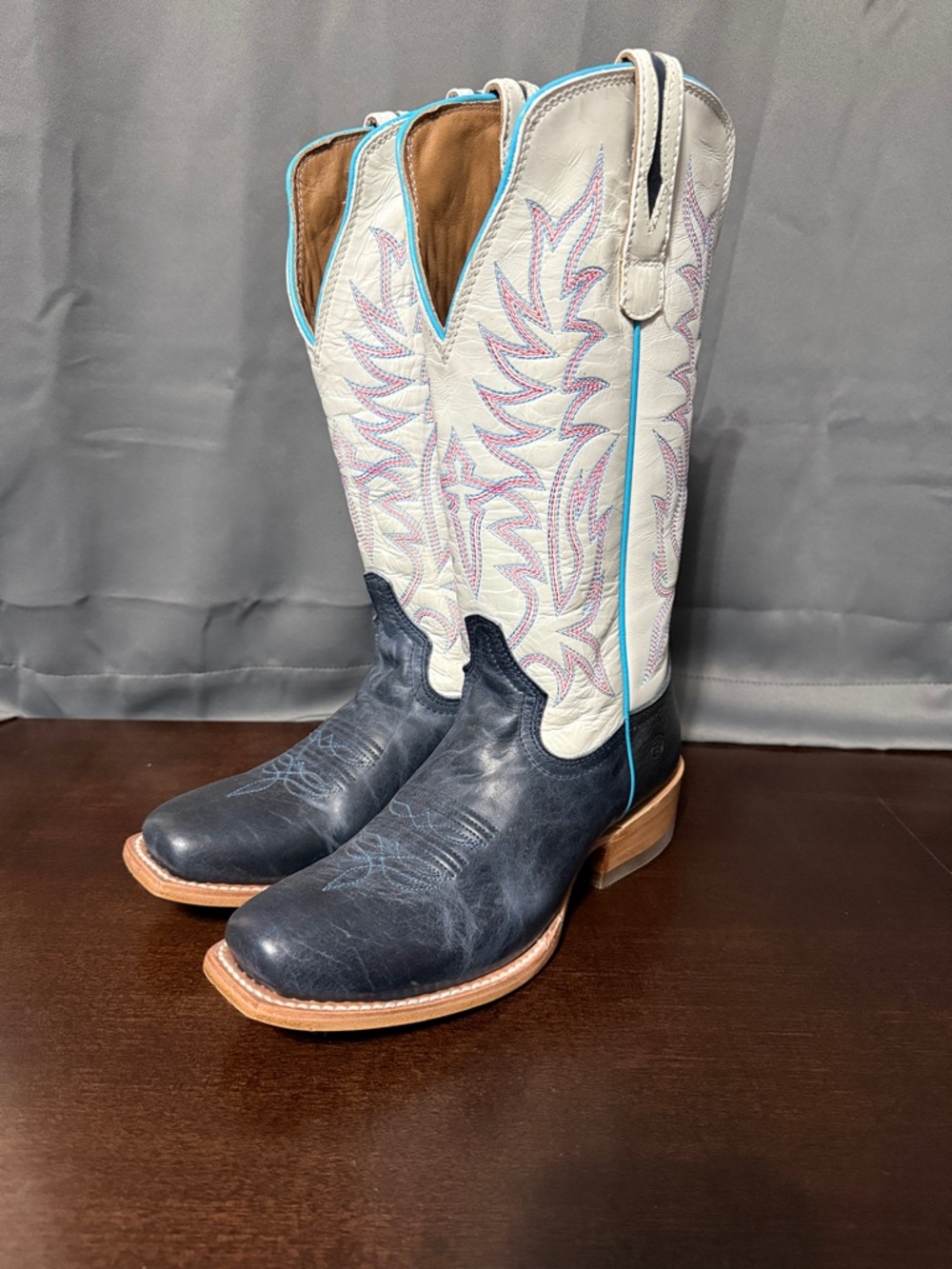 Durango Two-Tone Navy and White Women's Western Heeled Boots with Turquoise Trim